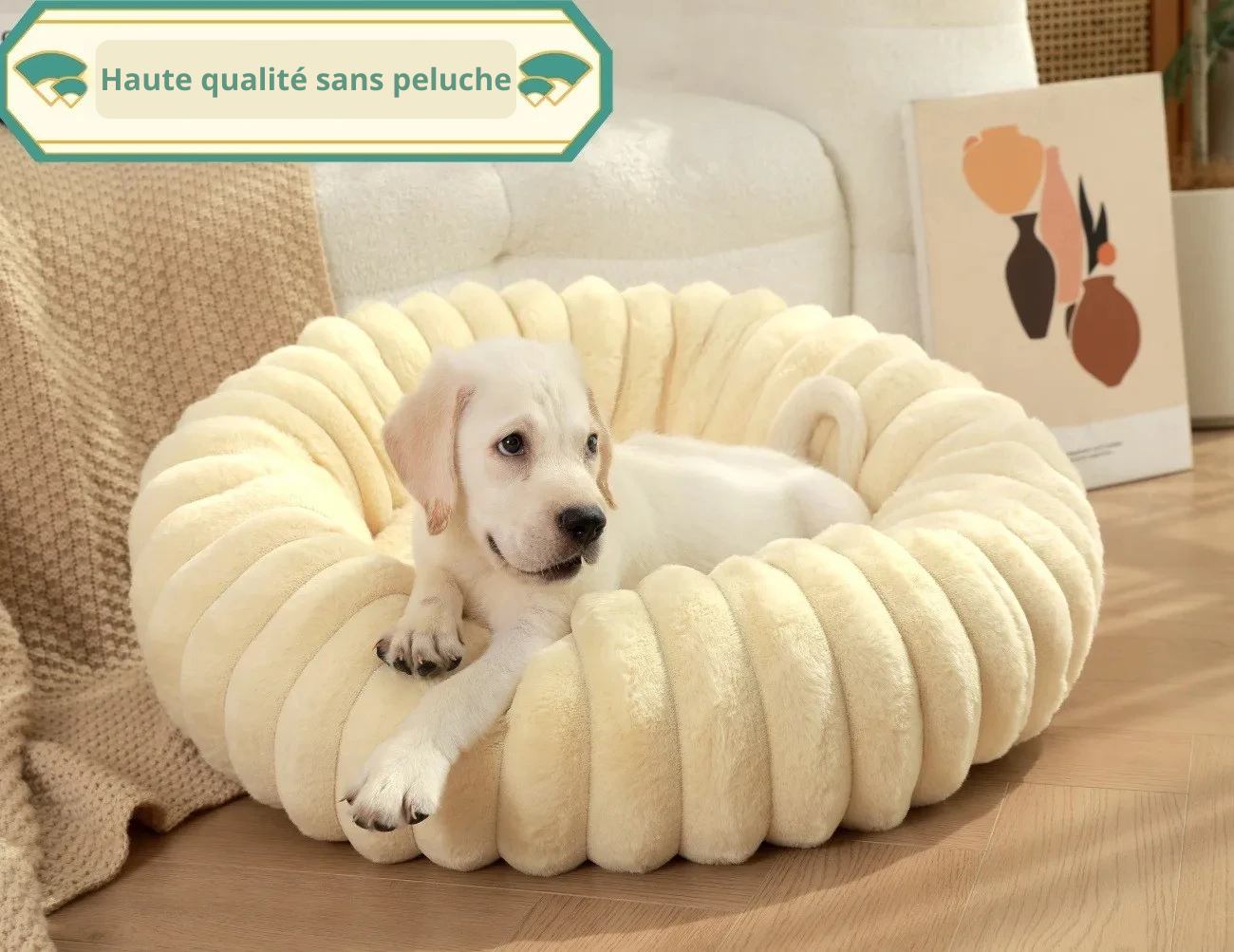 lit douillet pour chien blanc en M, L, XL