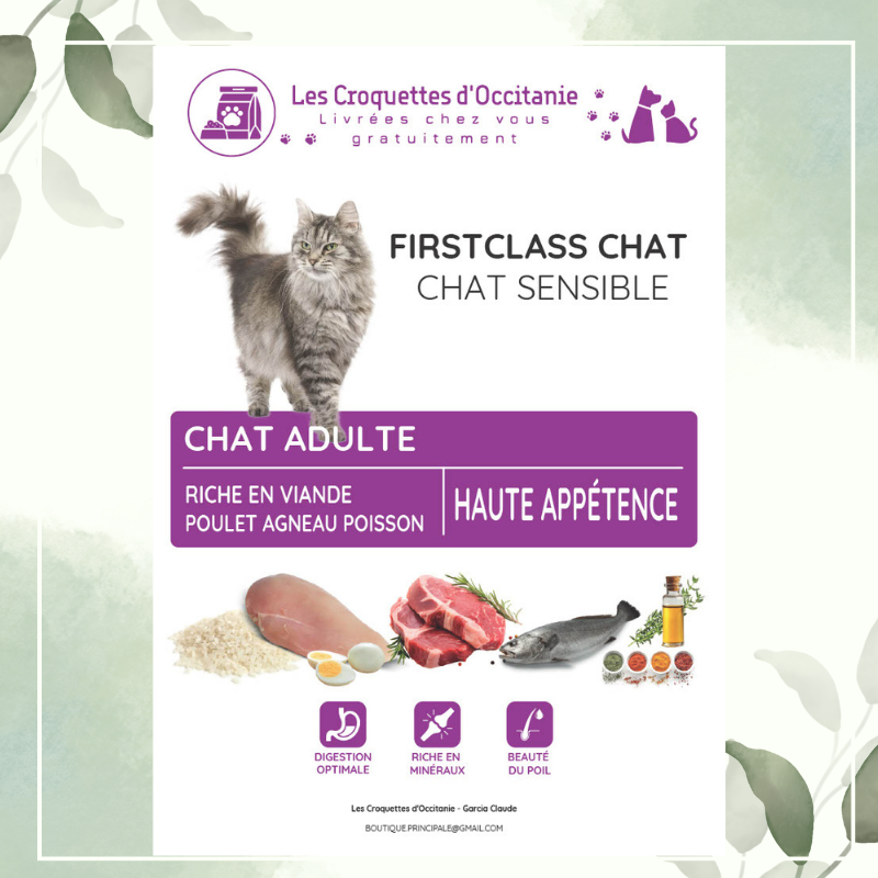 Croquettes premium pour chat sensible adulte au poulet, agneau et poisson 10kg