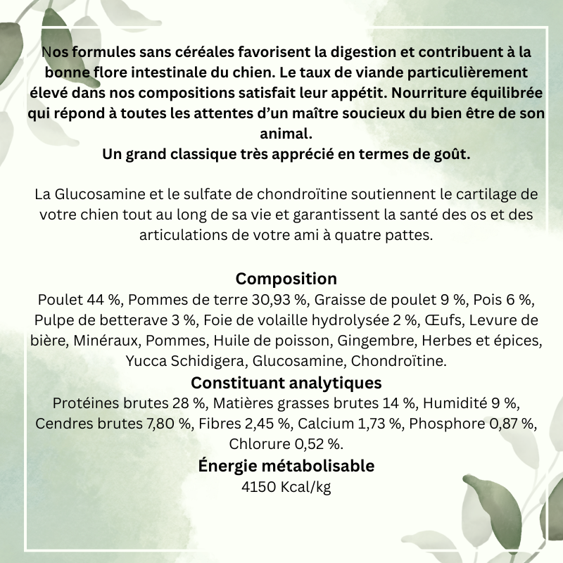 composition croquettes sans céréales grand chien en 12kg
