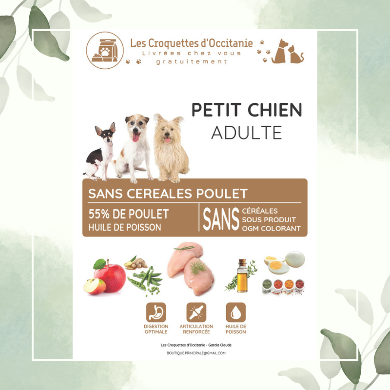 Croquettes au poulet Sans Céréales pour Petit Chien Adulte en 12Kg