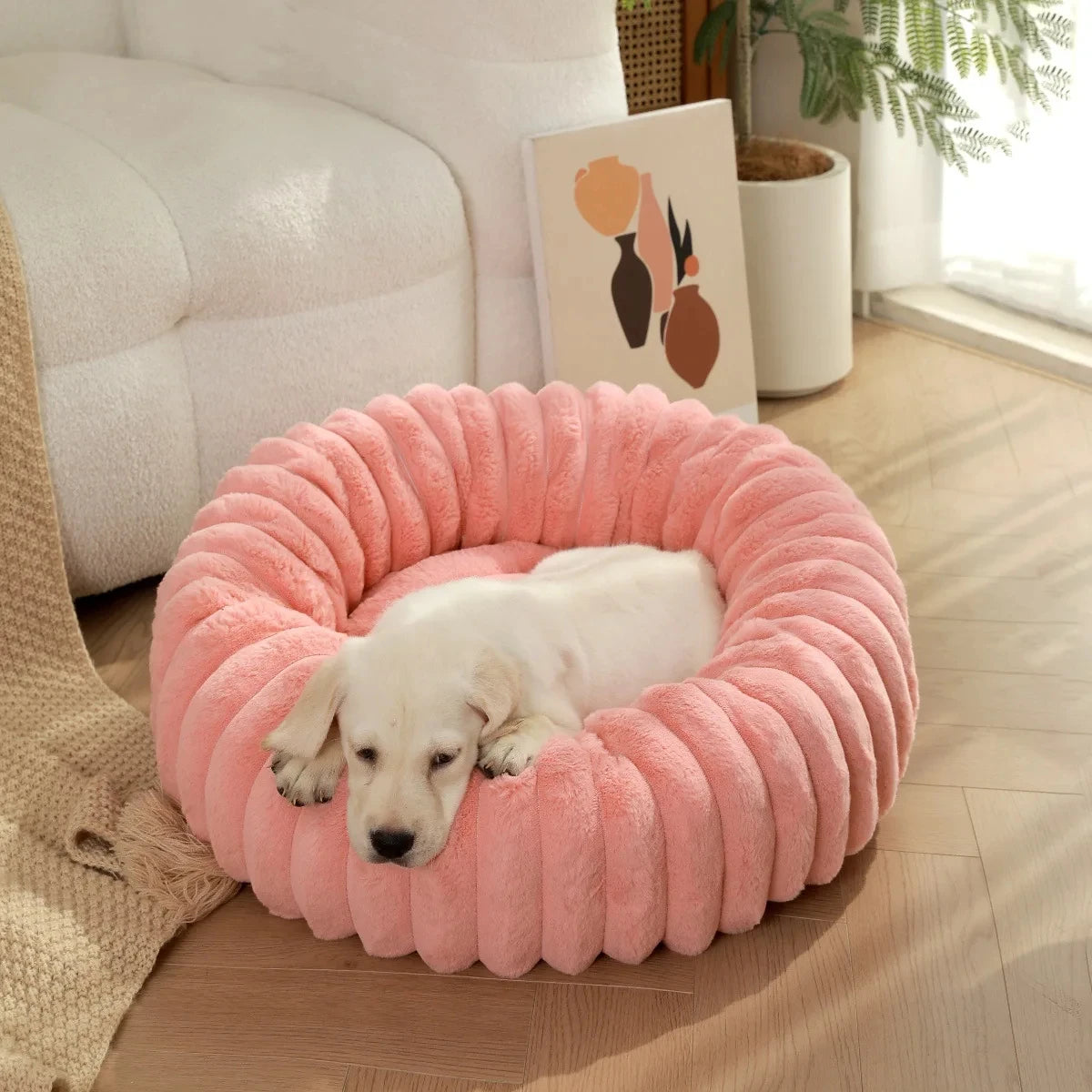lit douillet pour chien rose en M, L, XL