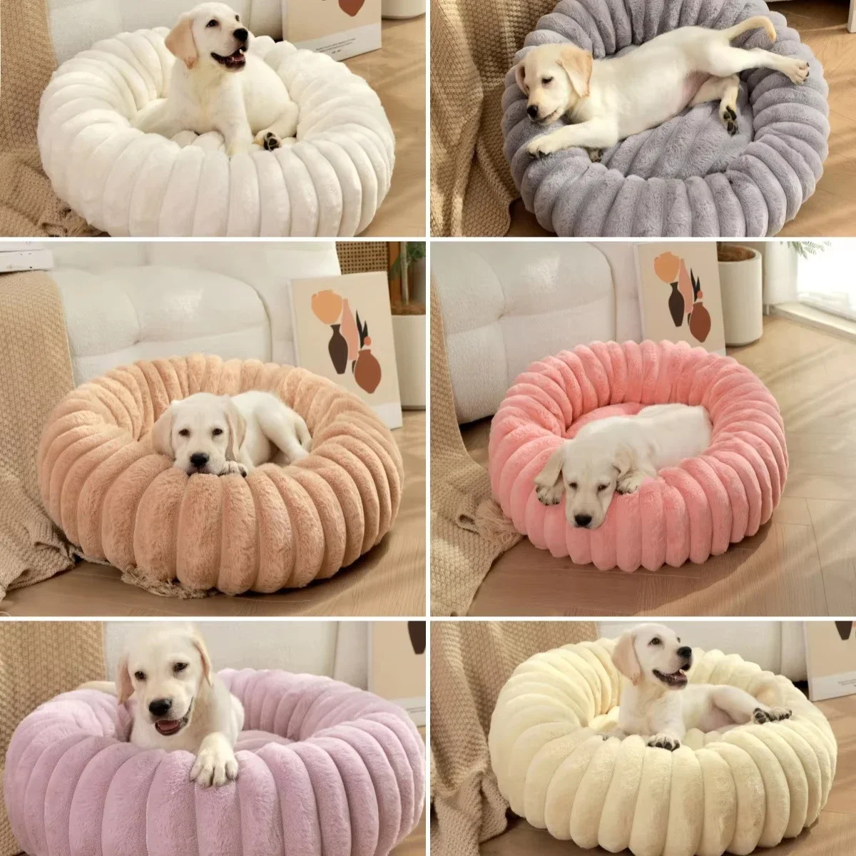 lit douillet pour chien orange, blanc, violet, rose, gris, beige en M, L, XL