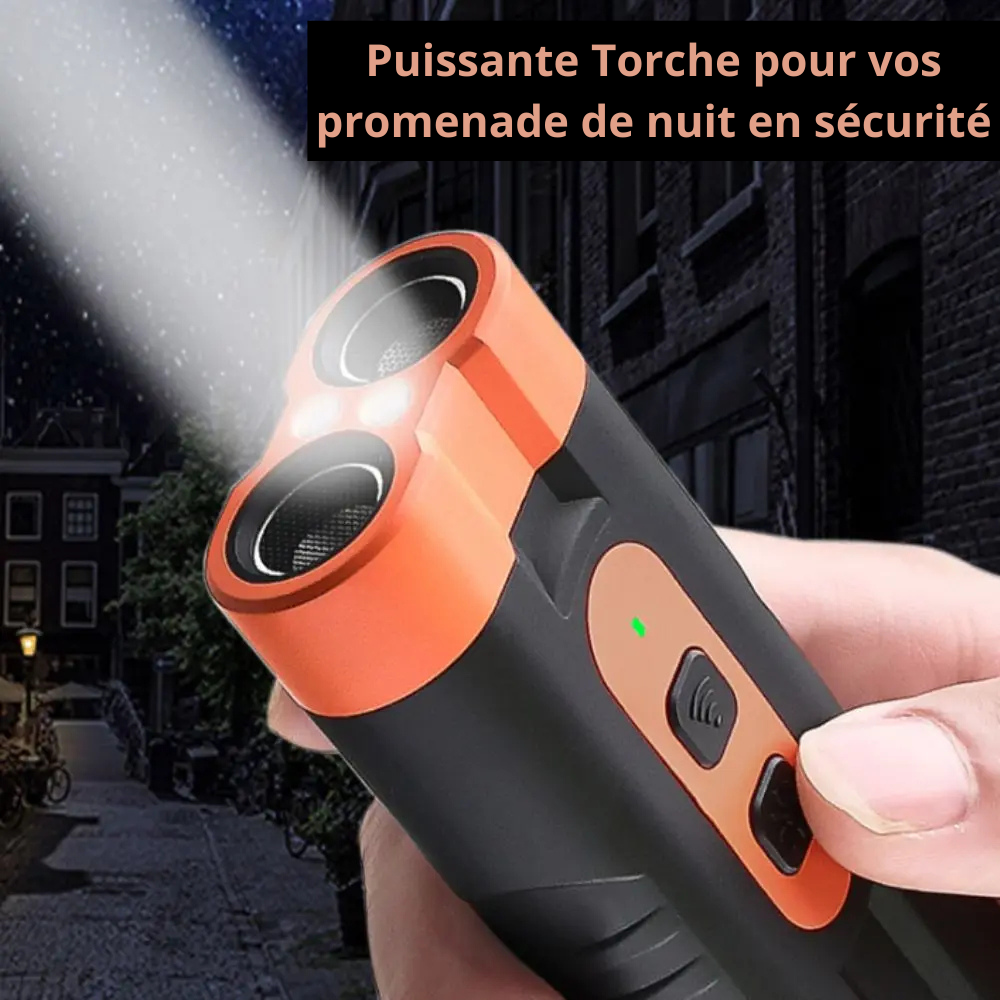 Répulsif Anti-Aboiement Ultrasonique Rechargeable avec torche pour voir la nuit