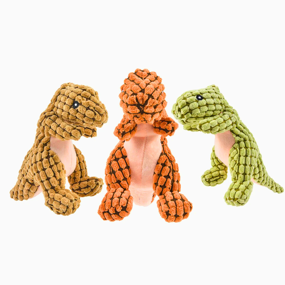 Peluche pour chien Dinosaure – Un compagnon de jeu robuste et amusant, marron, orange, vert